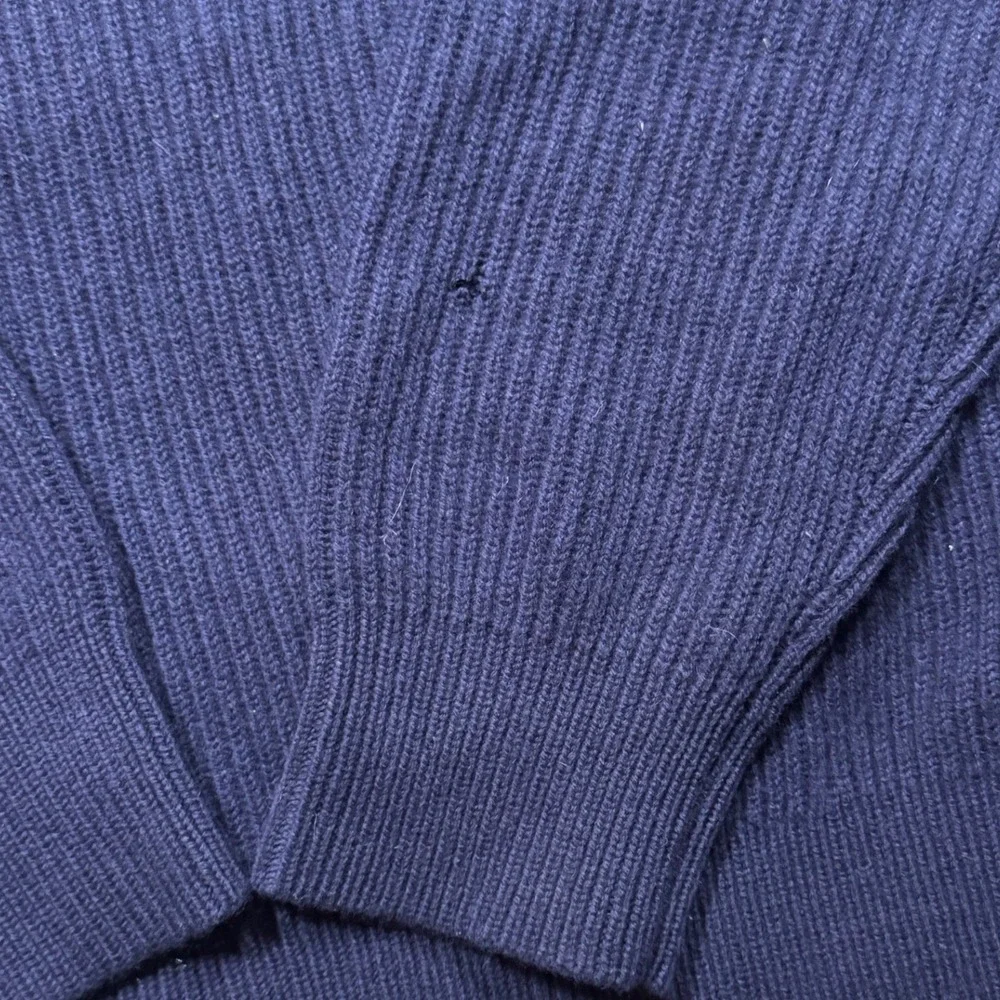 Banana Republic Mens Large Navy Blue Merino Wool Cashmere Ribbed 1/4 Zip Sweater